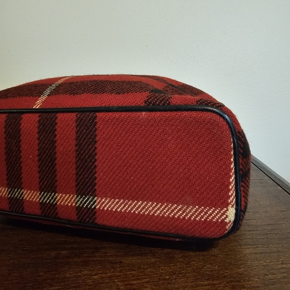 Vintage Burberry Red Wool Bag Leather Trim Exploded Checked Pattern Y2K Rare - Picture 4 of 6